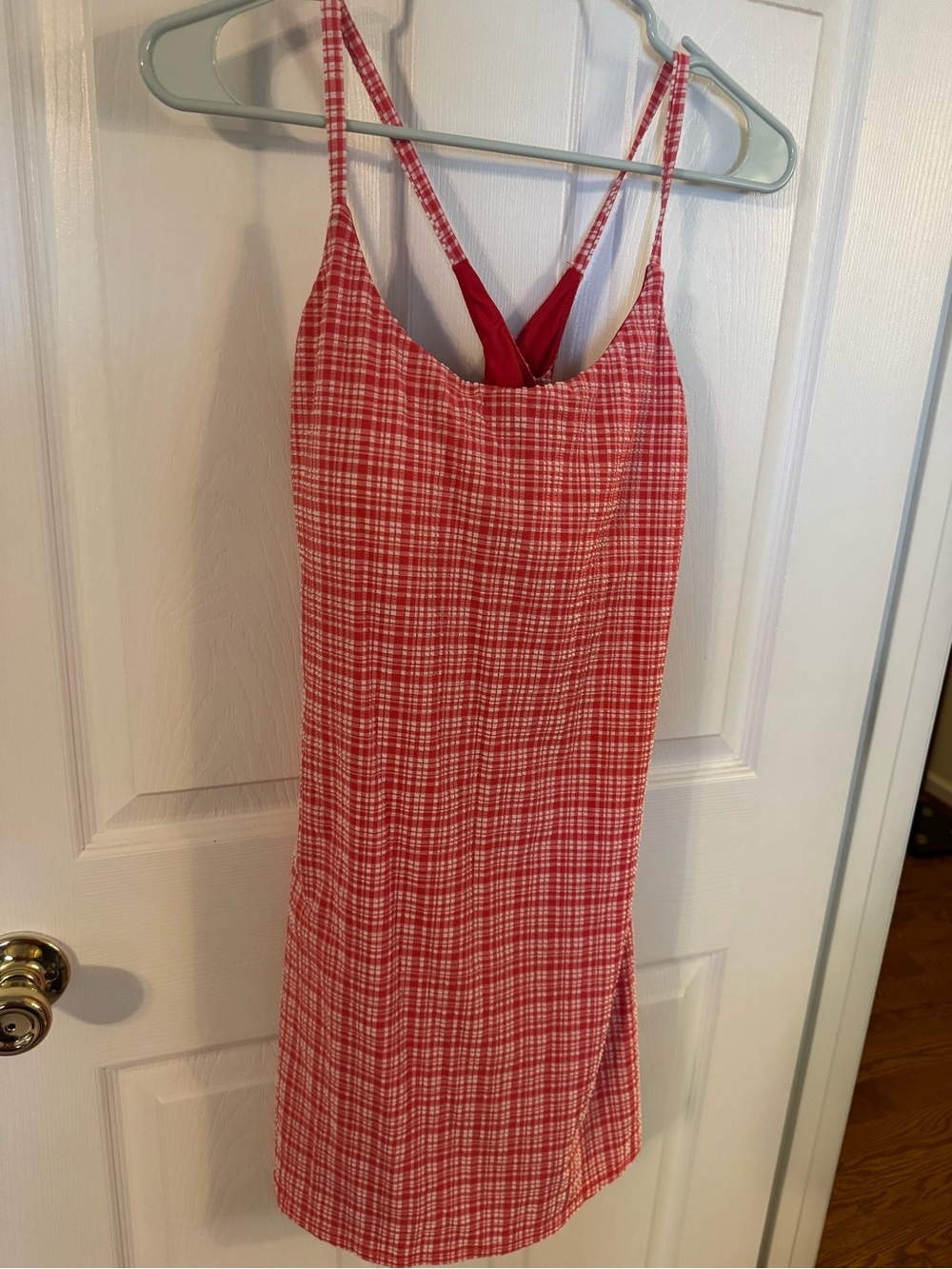 HALARA Red Plaid Mini Slip Dress with Adjustable Straps